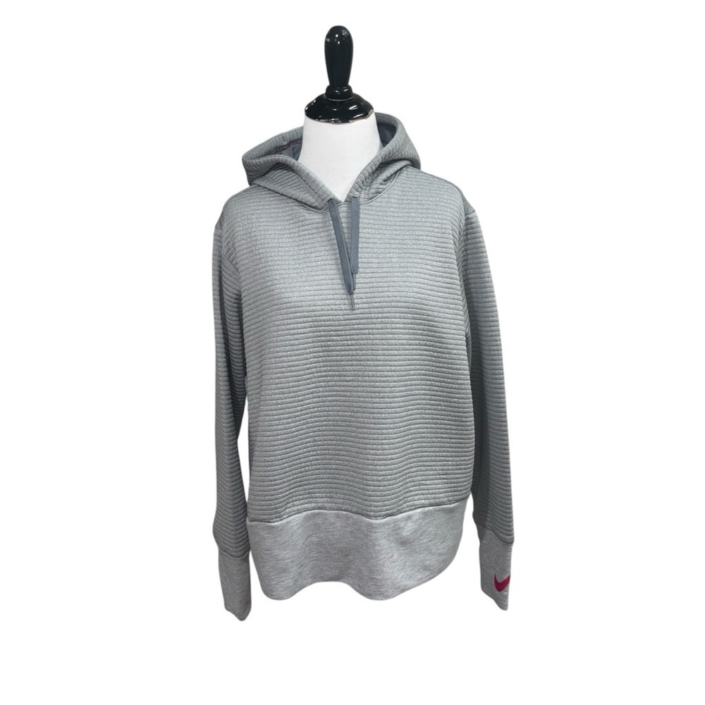 Nike Dri-Fit Women's L Large Cropped Hoodie Sweater Ribbed Style 860136-063 Gray